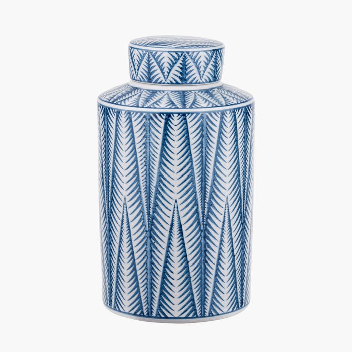 Samara Blue and White Ceramic Aztec Design Lidded Ginger Jar