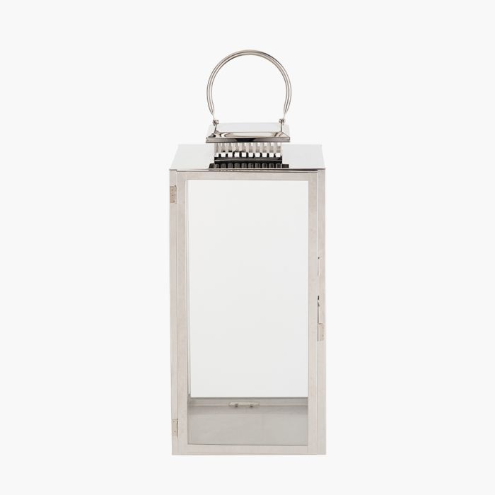 Silver Stainless Steel and Glass Large Rectangular Lantern