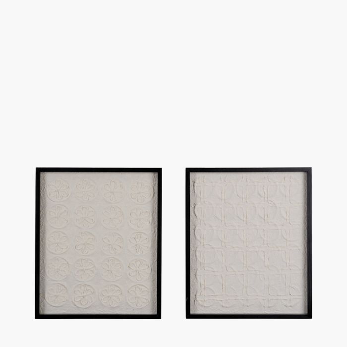 Set of 2 Circular Pattern Natural Paper Design Wall Art with Black Frames