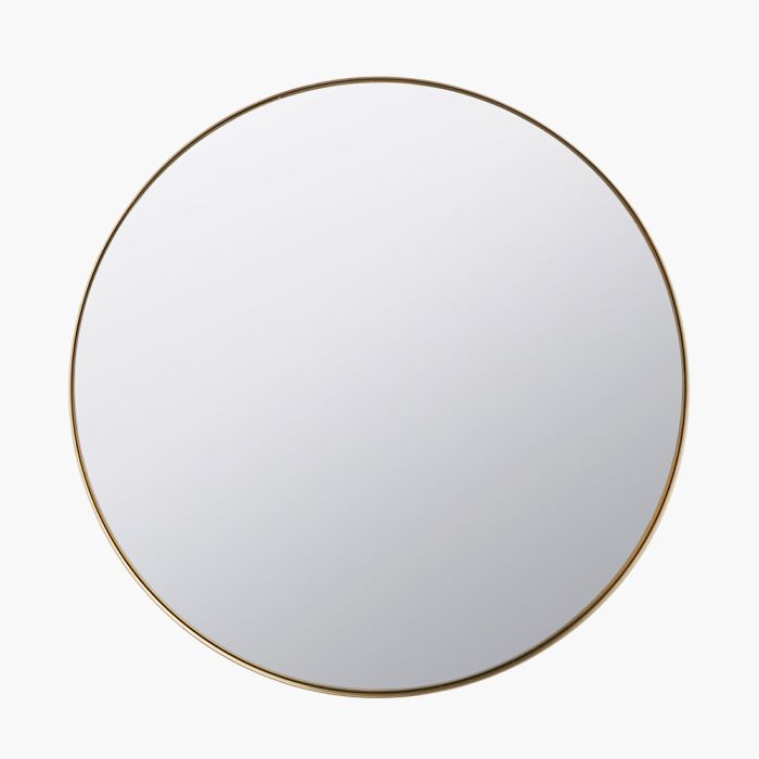 Brushed Gold Metal Slim Frame Round Wall Mirror Medium