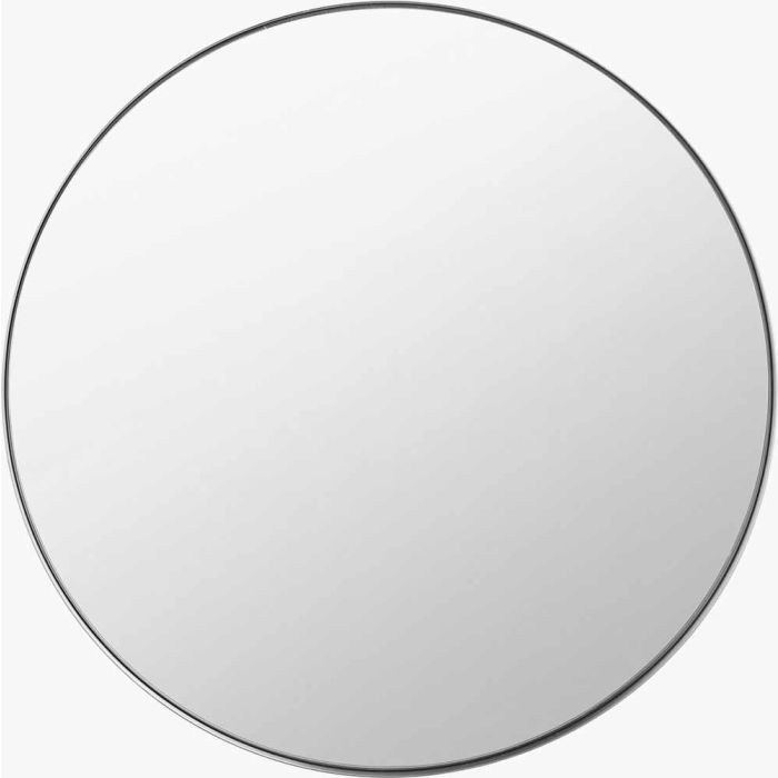 Brushed Silver Metal Slim Frame Round Wall Mirror Medium