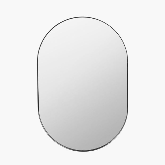 Brushed Silver Metal Slim Frame Oval Wall Mirror