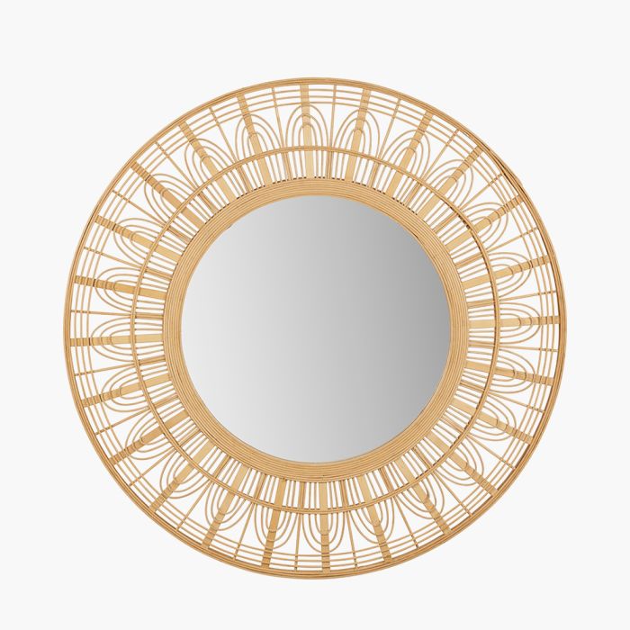 Natural Bamboo Frame Round Wall Mirror