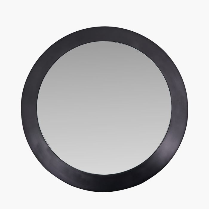 Graphite Metal Angled Frame Round Mirror Large