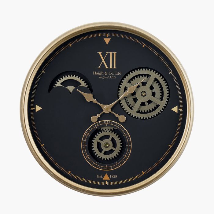 Black and Champagne Metal Working Cog Wall Clock