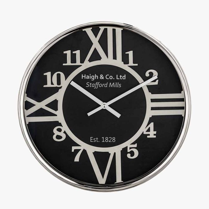 Silver Metal and Black Face Round Wall Clock