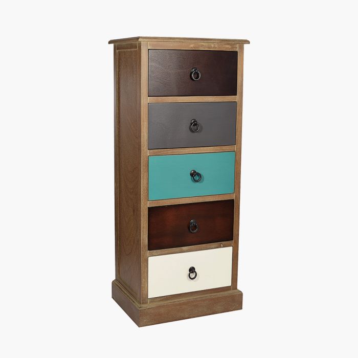 Loft Blue Multicoloured Pine Wood 5 Drawer Unit