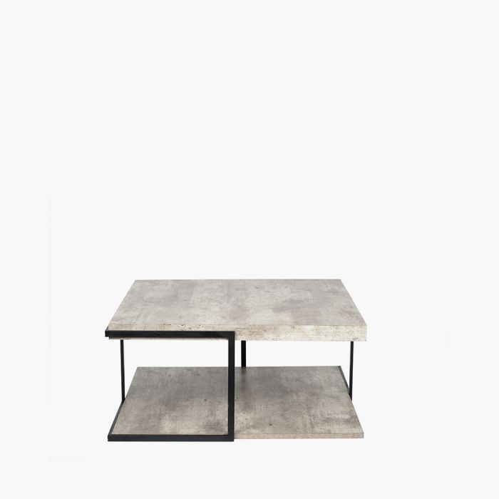 Jersey Concrete Effect Wood Veneer and Black Metal Coffee Table