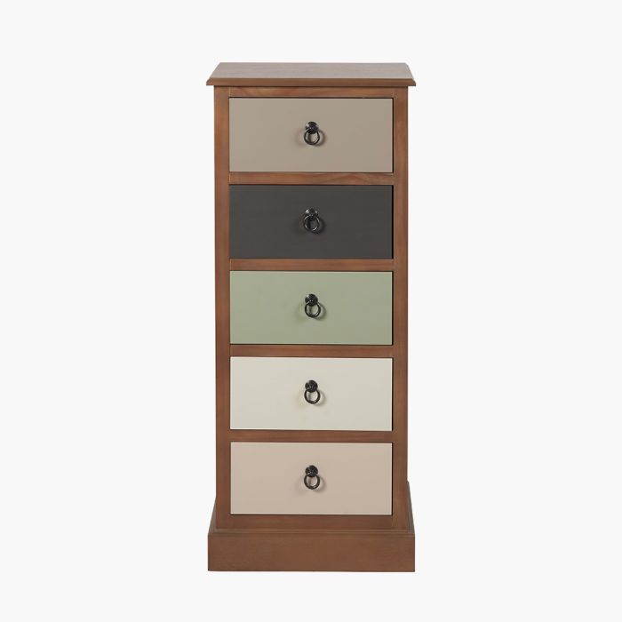 Loft Sage Multicoloured Pine Wood 5 Drawer Unit