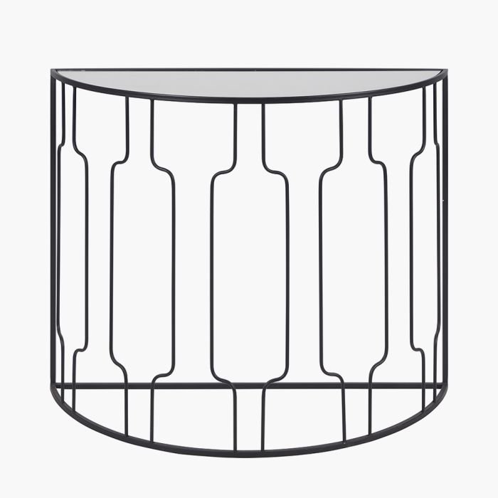 Caprisse Mirrored Glass and Graphite Metal Half Moon Console Table