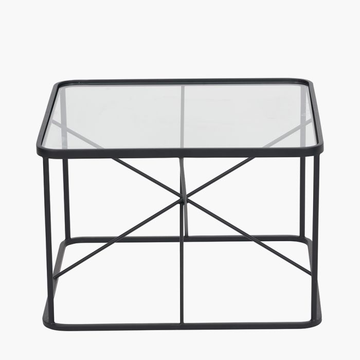 Roxy Glass and Black Metal Coffee Table