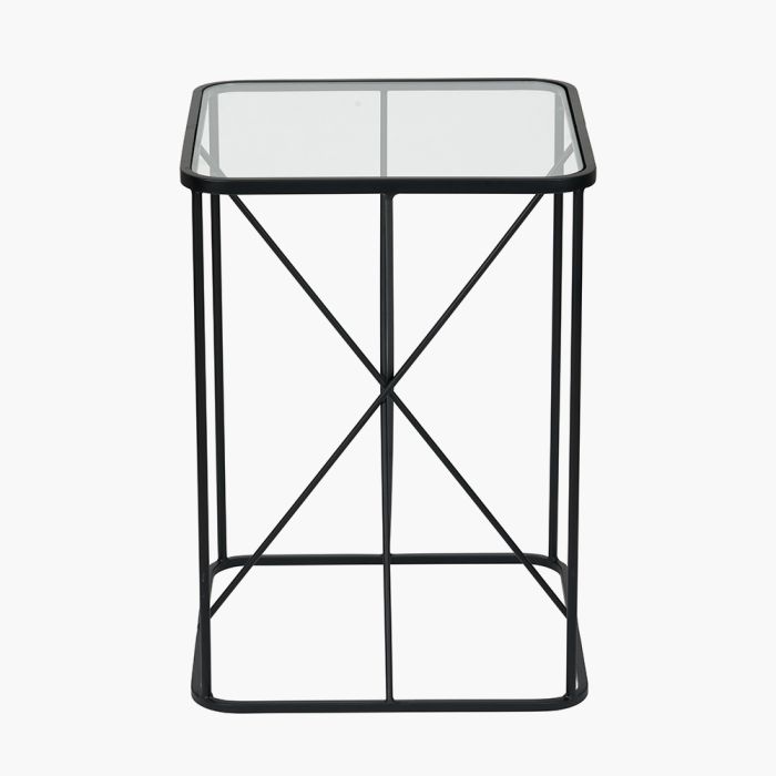 Roxy Glass and Black Metal Side Table