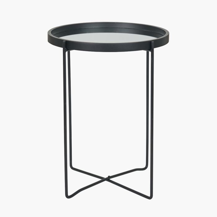 Voss Mirrored Glass and Black Wood Veneer Side Table