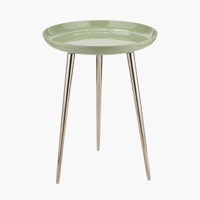 Seline Sage Enamel and Silver Metal Side Table