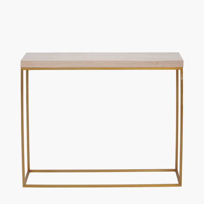 Madison Beige Granite and Burnished Gold Metal Console Table