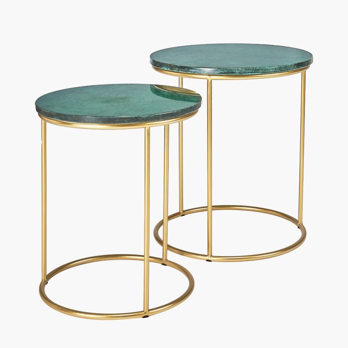 Milly Set of 2 Green Marble and Gold Metal Side Tables