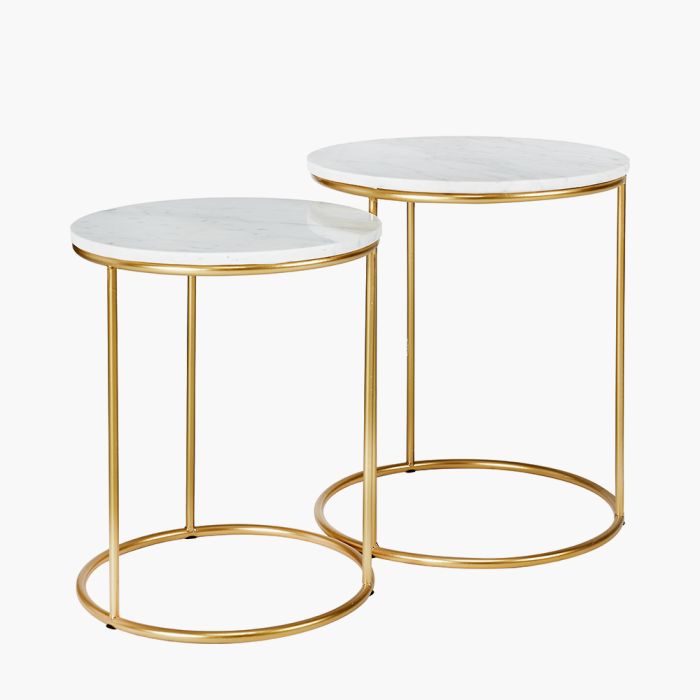 Milly Set of 2 White Marble and Gold Metal Side Tables