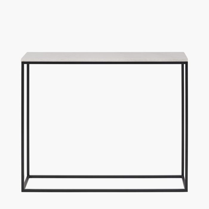 Kalani White Marble and Black Metal Rectangular Console Table