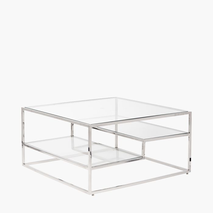Aleandra Clear Glass and Silver Metal Coffee Table