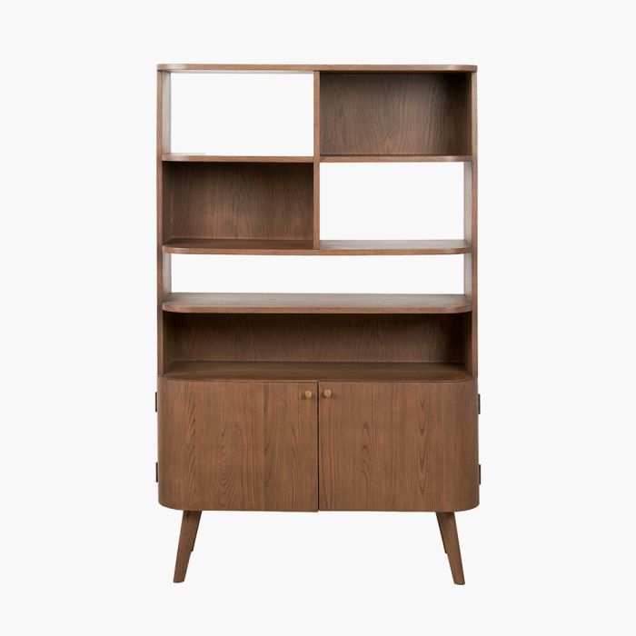 Elias Dark Ash Wood Retro 2 Door, 6 Niche Shelf Unit