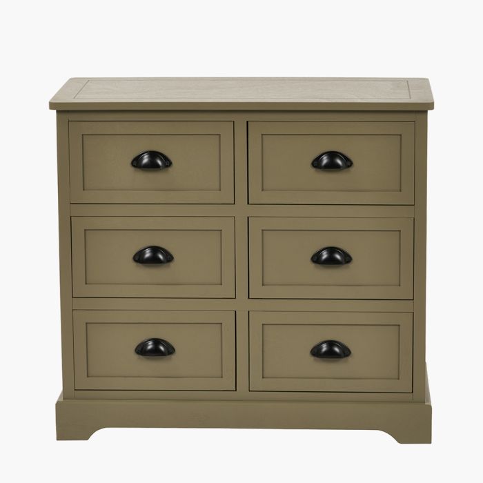 Croft Olive Pine Wood 6 Drawer Unit