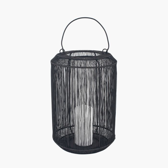 Matt Black Mesh Metal Round Lantern Large