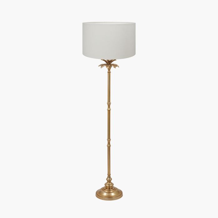 Trafalgar Gold Metal Palm Tree Floor Lamp Base with Henry 45cm White Handloom Cylinder Lampshade