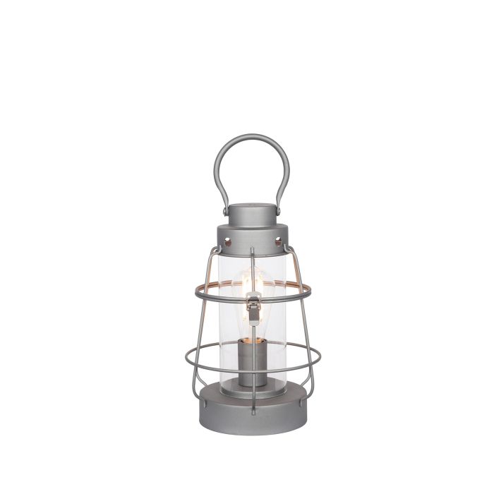 Grey Metal & Clear Glass  Oil Lantern Table Lamp