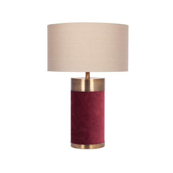 Red Velvet and Antique Gold Metal Table Lamp