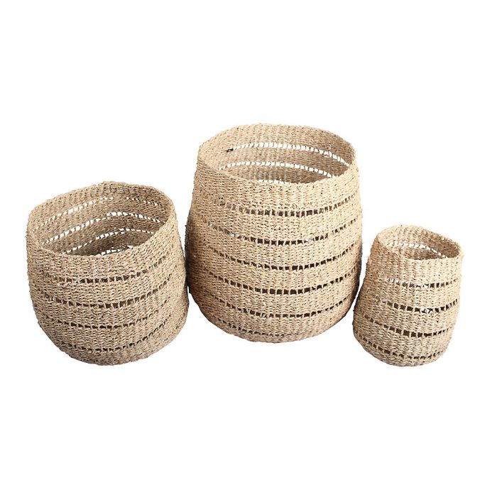 Woven Natural Seagrass Set of 3 Round Baskets