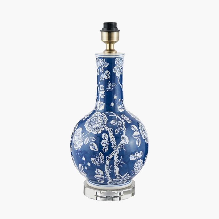 Altheda Blue and White Floral Ceramic and Crystal Base Table Lamp
