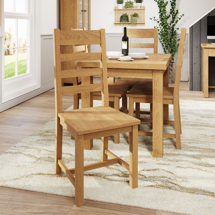 Essentials Ladder Back Chair Wooden Seat in Medium Oak finish