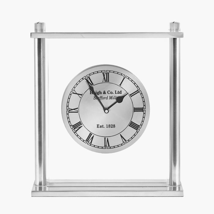 Silver Square Framed Standing Table Clock