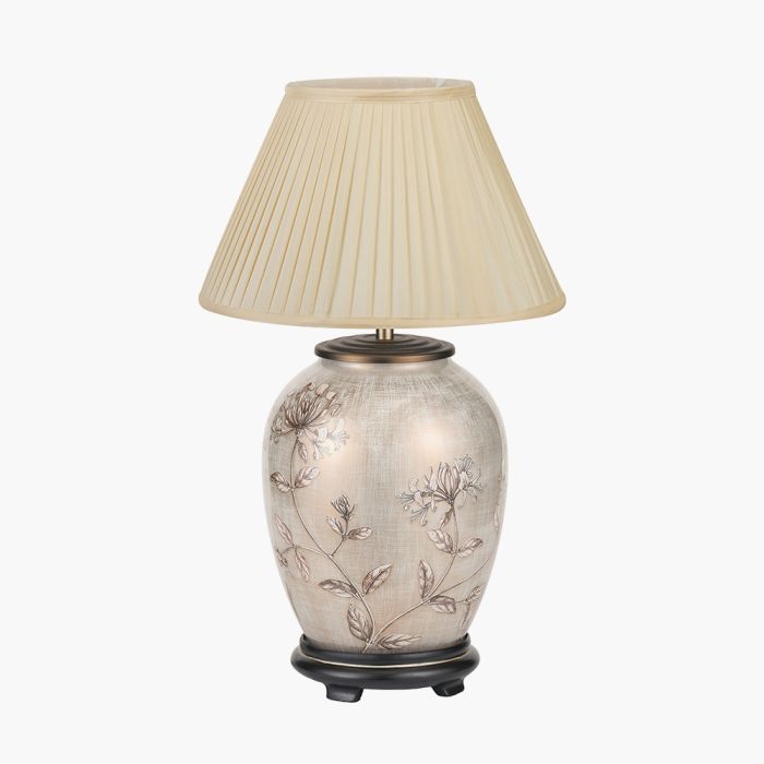 Honeysuckle Medium Glass Table Lamp Base with Bacall 35cm Almond Silk Knife Pleat Empire Lampshade