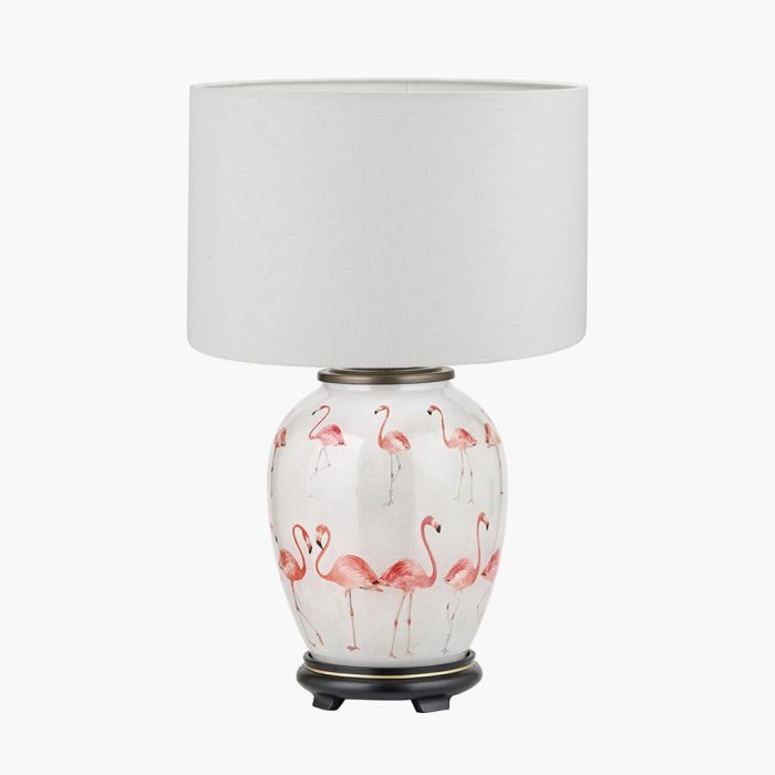 Flamingo Medium Glass Table Lamp Base with Lino 35cm White Self Lined Linen Cylinder Lampshade
