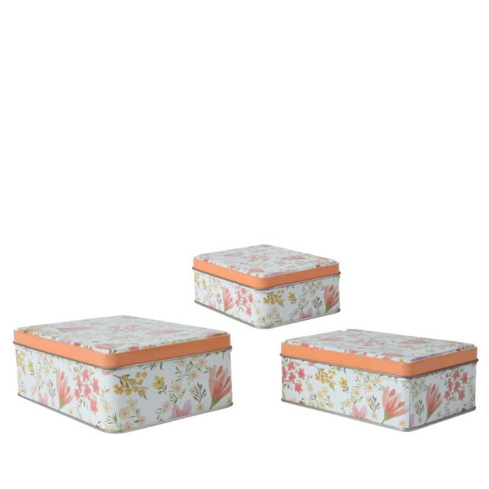 Set of 3 Floral Decorated Storage Tins