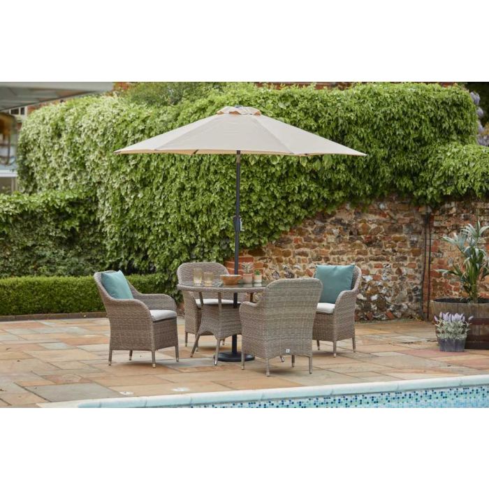 Monte Carlo Sand 4 Seat Dining Set with 2.5m Parasol