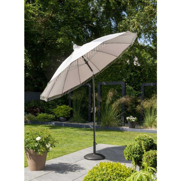 Carousel 250cm Round Crank & Tilt Parasol. Soft Grey Canopy.
