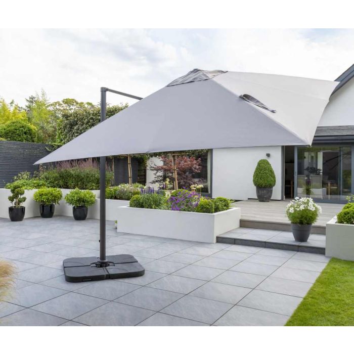 Royce Executive 300x300cm Cantilever Parasol. Soft Grey Canopy. Night Cover Included.