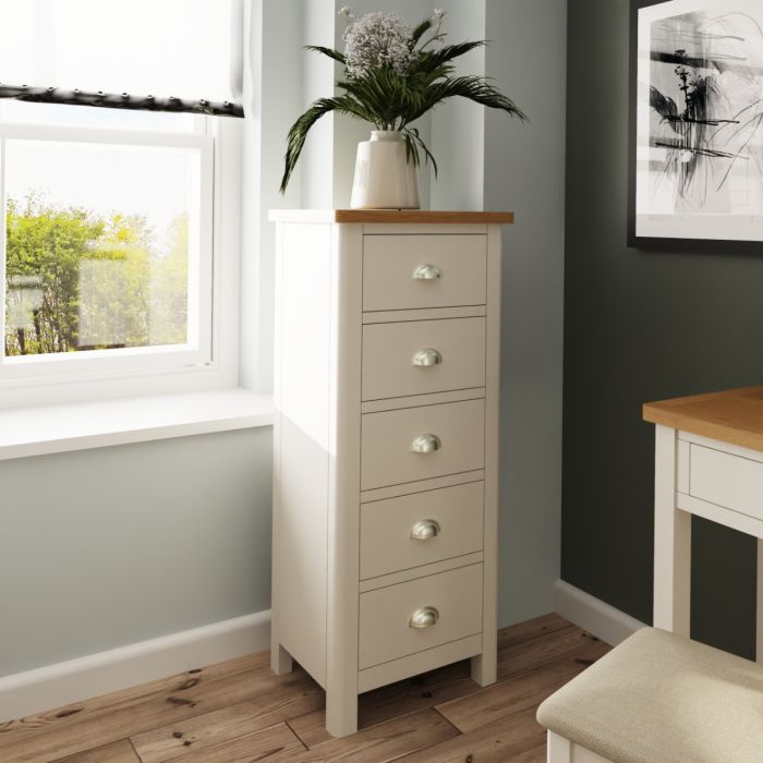 Essentials 5 Drawer Narrow Chest  in Dove Grey