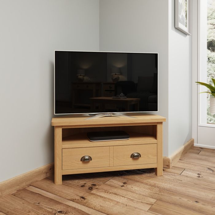 Essentials Corner TV Unit in Rustic Oak