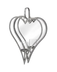 Large Antique Silver Mirrored Heart Candle Holder