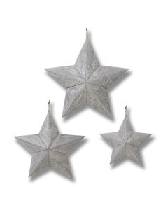Set of Three Grey Wooden Stars