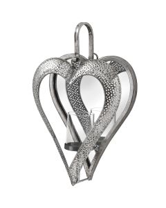 Antique Silver Heart Mirrored Tealight Holder in Small