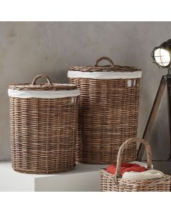 Set of 2 Grey Kubu Round Linen Baskets