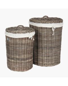 Set of 2 Grey Kubu Round Linen Baskets