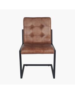 Arlo Vintage Brown Leather and Black Metal Stitched Back Chair