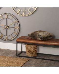 Arlo Vintage Brown Leather and Metal Stitched Seat Bench