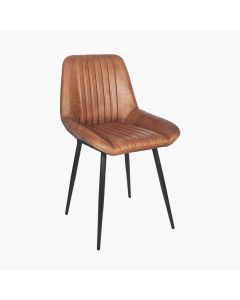 Angelo Vintage Brown Leather and Black Metal Retro Dining Chair