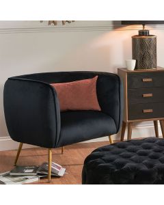 Lucca Black Velvet and Metal Armchair